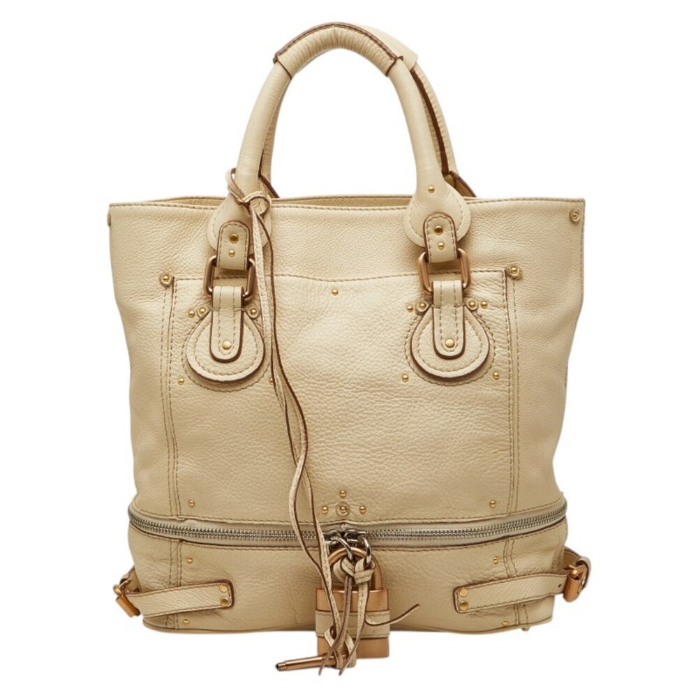 Chloé Chloe Paddington Tote Bag Handbag Ivory Beige Leather Women's